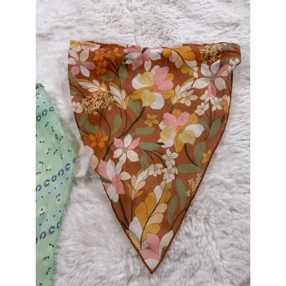 LOT OF 2 Aerie Floral Hair Scarf Retro Boho Headband Bandana Festival Y2K Hippie